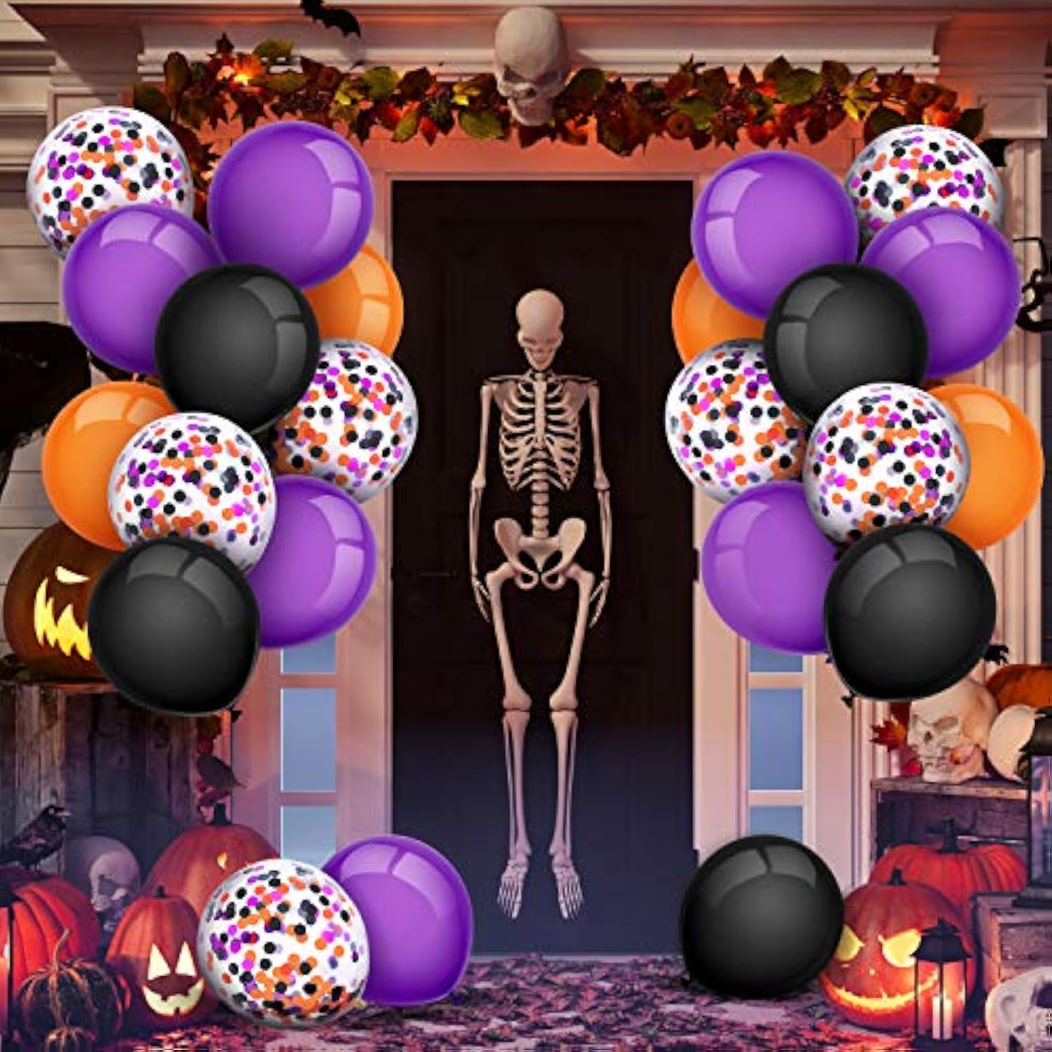 80pcs Halloween Balloons Set 12 Inch Black Orange Purple Latex Confetti Party Decorations