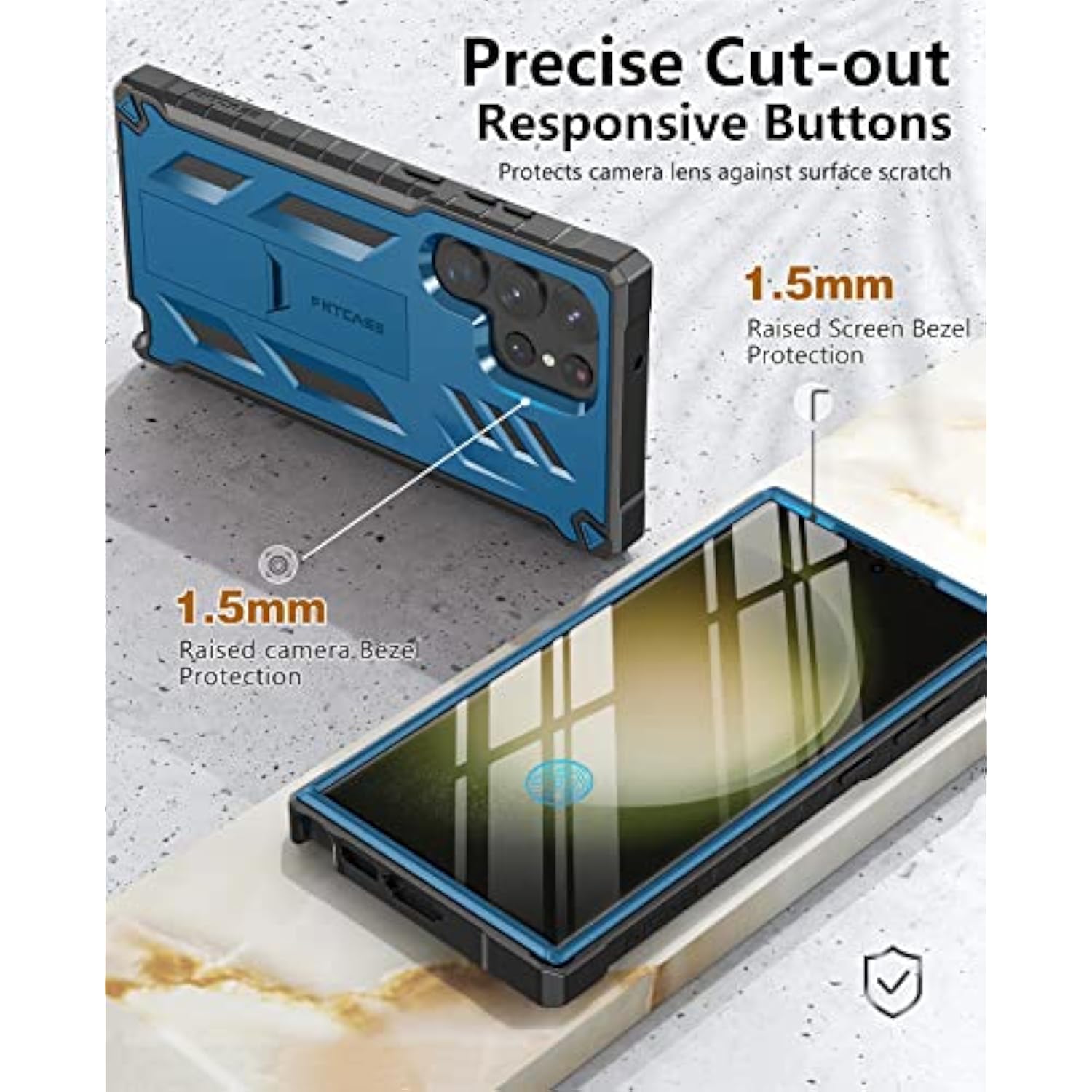 For Samsung Galaxy S23-Ultra Case: Military Grade Drop Proof Protection Mobile Cover With Kickstand | Matte Textured Rugged Shockproof Tpu | Protective Sturdy Phone Case - Blue