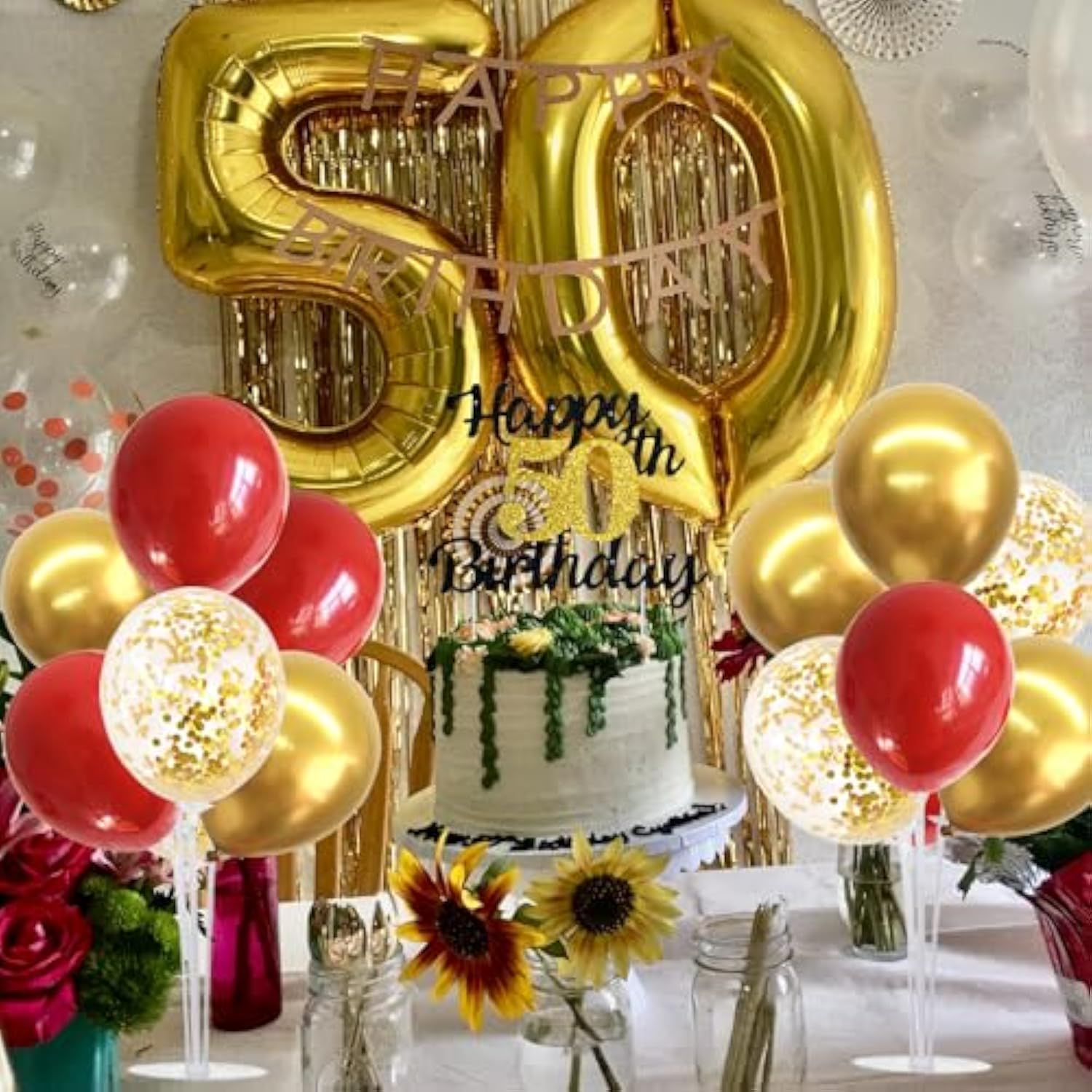 4 Balloon Stand Kit With Balloons For 2025 Graduation Christmas Wedding Anniversary Chinese New Year Birthday Party Decorations,New Years 2025?Red Gold?