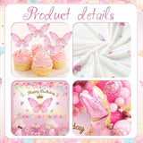 Pink Balloon Arch Kit With Foil Butterfly Balloons, Happy Birthday Backdrop & Tablecloth Decorations For Girl'S Party - 106 Supplies