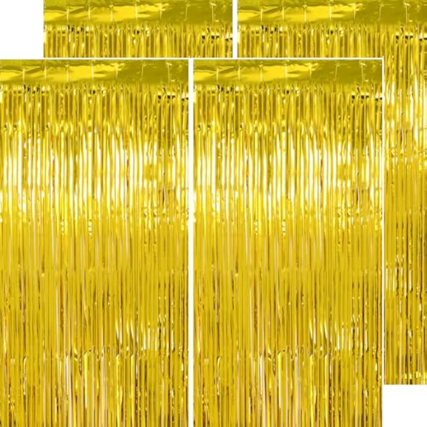 Thicken Gold Streamers 4 Pack 3.2 X 8.2 Ft, Golden Tinsel Backdrop Curtains, Foil Fringe Photo Backdrop For Birthday, Prom, Hollywood, Anniversary Party Decorations