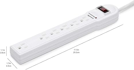 6 Outlet Surge Protector Power Strip 790 Joules 6FT Extension Cord with Circuit Breaker White