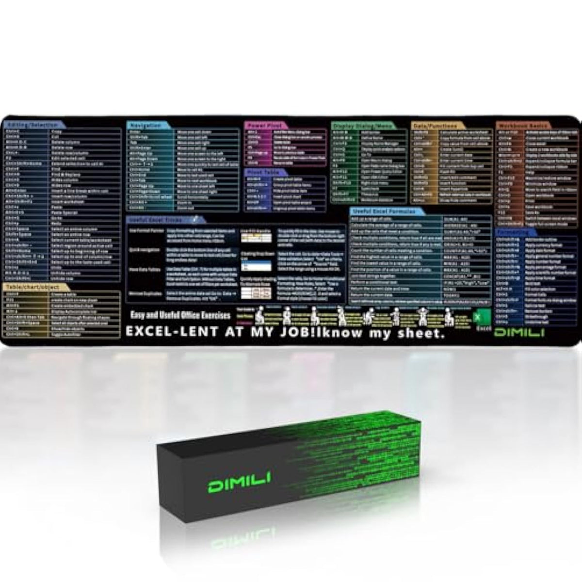 Excel Cheat Sheet Desk Pad - Large Non-Slip Office Mouse Mat With Stitched Edges & Printed Excel Shortcuts | Xl Edition 11.7‘’ X 31''