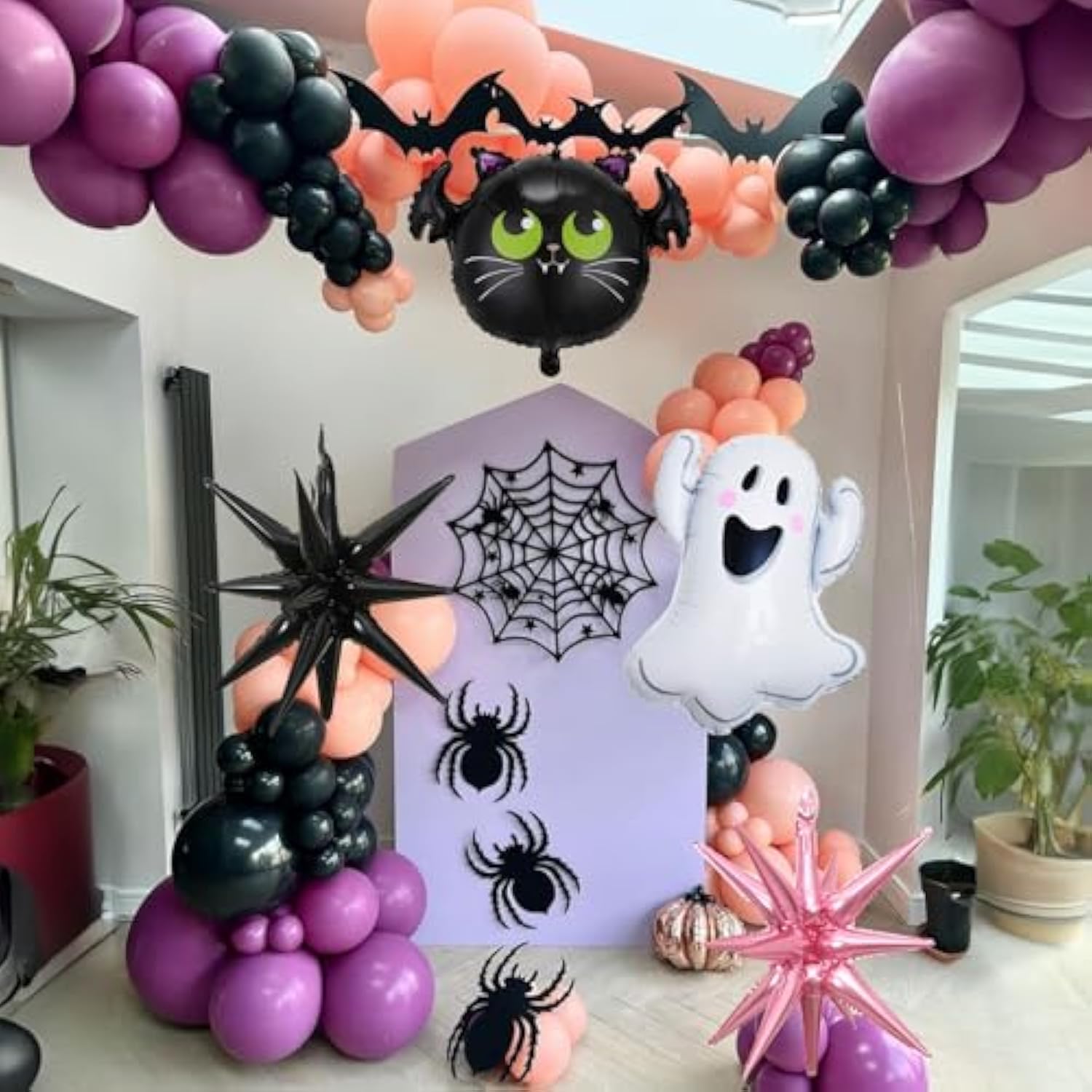 95Pc Halloween Balloon Arch Kit – Pink Black Purple with Bat & Ghost Balloons
