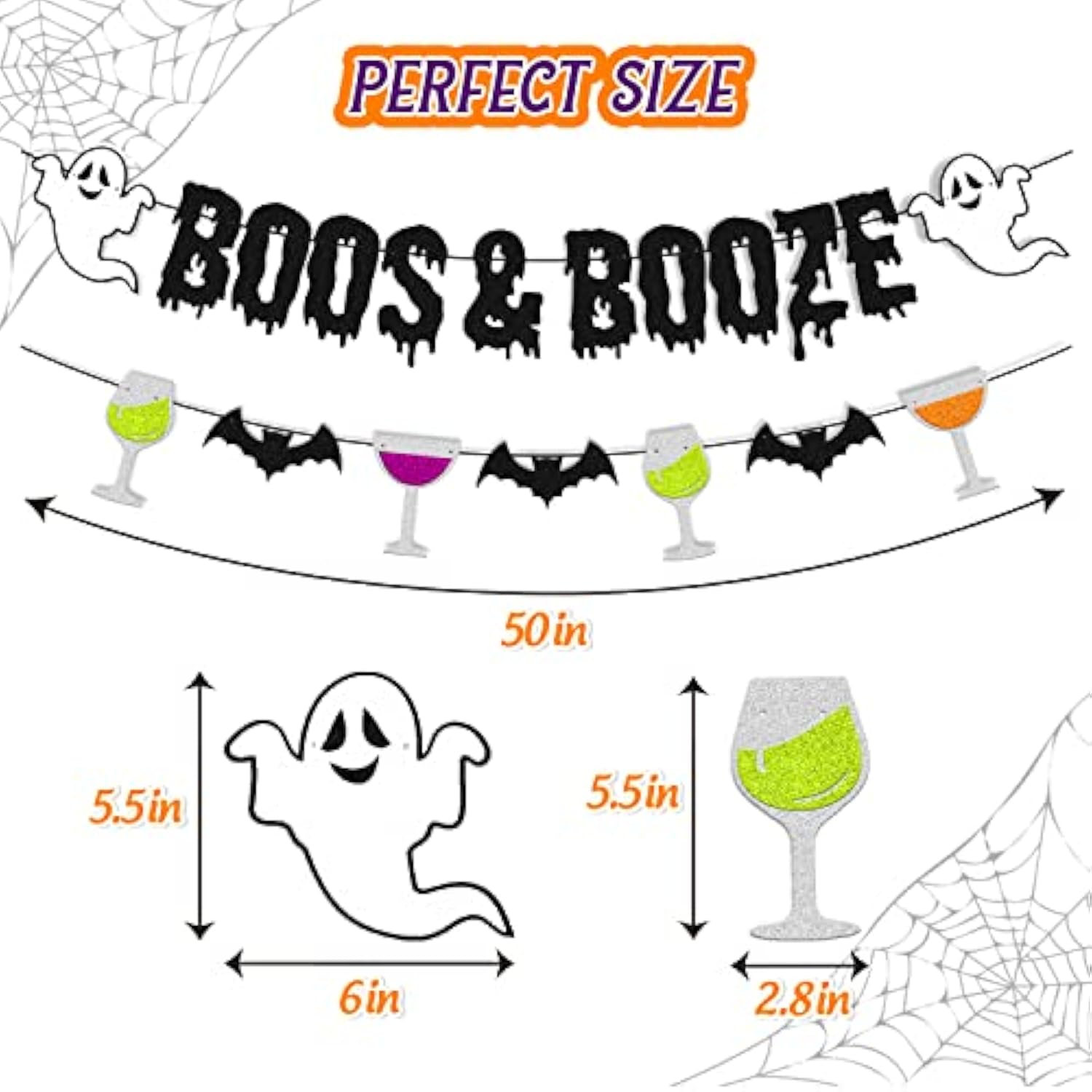 Boos and Booze Banner Halloween Ghost Bat Pumpkin Witches Sign Party Decorations