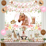 Horse Birthday Party Decorations Kit For Girls - Themes Banner & Photo Backdrop, Cake Cupcake Toppers, Racing Balloons, Western Cowgirl Happy Supplies