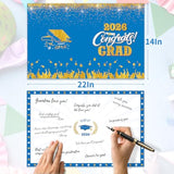 Graduation Decorations Blue And Gold 2025 - Guest Book Alternative, Graduation Cards Box With 36Pcs Graduation Advice Cards, Signature Board Congrats Grad Decoration Graduation Supplies 2025