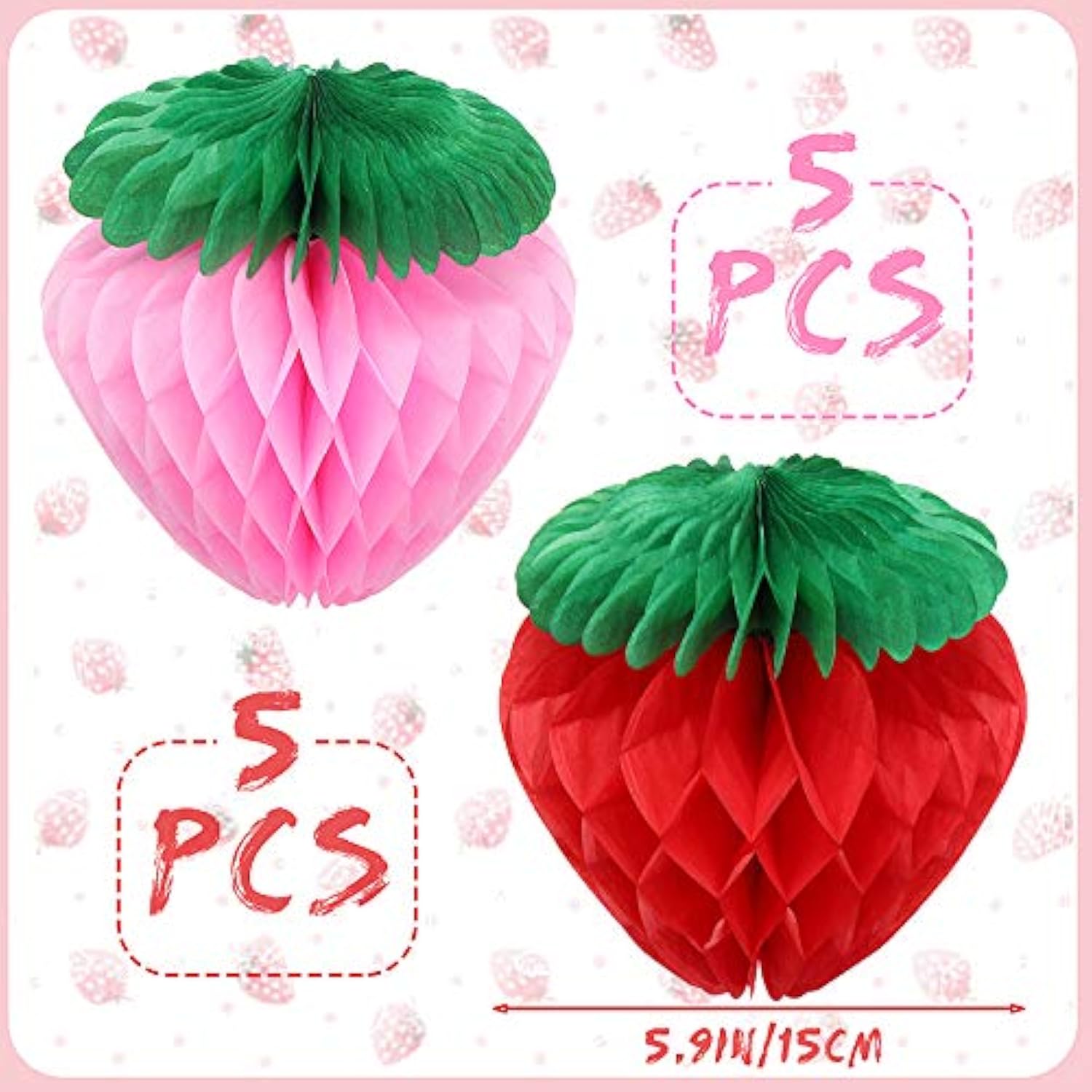 10 Pieces 6 Inch Paper Strawberry Honeycomb Ball Tissue Paper Strawberry Ball For Birthday Party Decoration(Red And Pink)