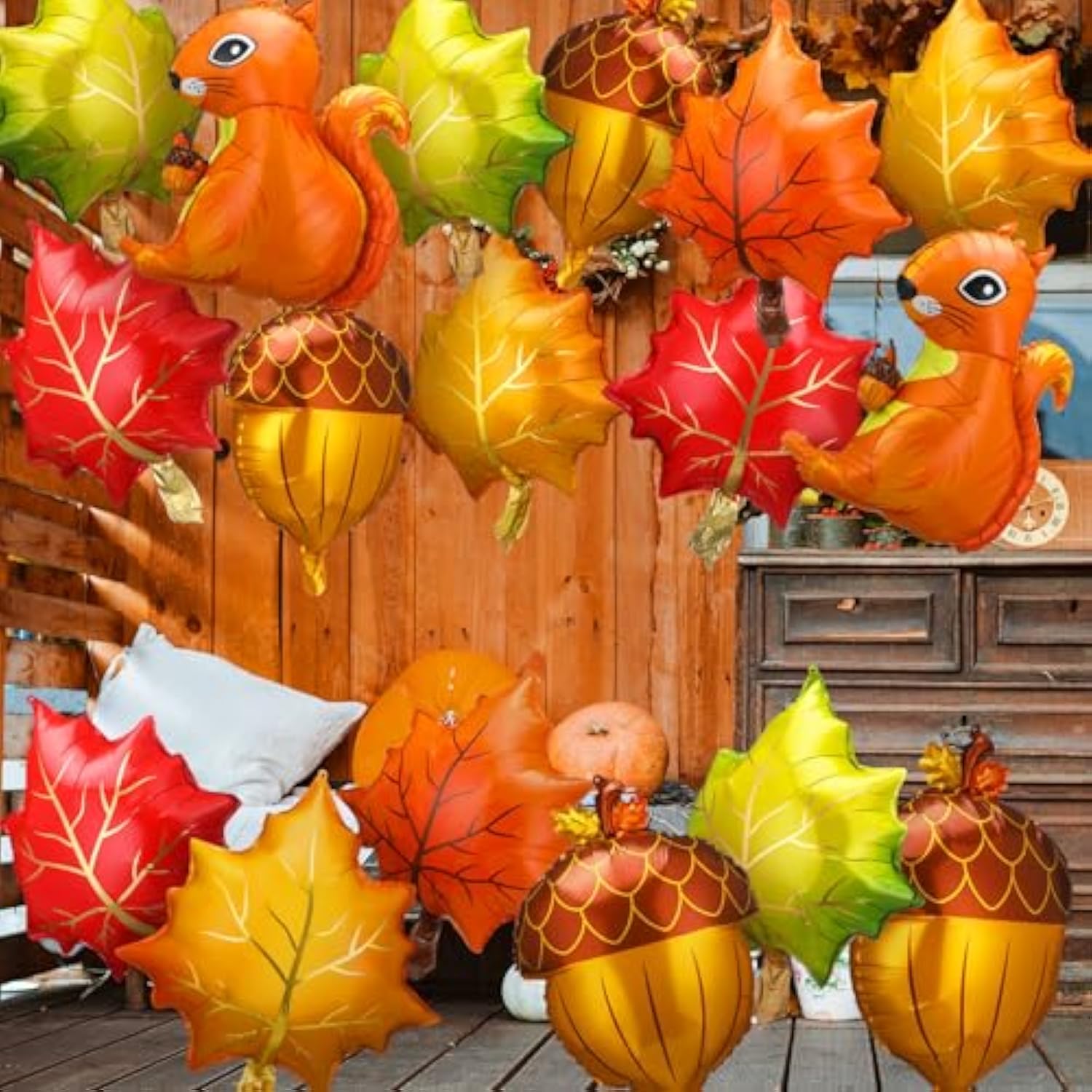 24PCS Fall Thanksgiving Balloons Maple Leaf Pine Cone Squirrel Party Decor