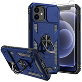 For Iphone 12 Case,With Screen Protectors And Camera Cover,[Military Grade] 16Ft.Drop Tested Cover With Magnetic Kickstand Protective Case For Iphone 12 Pro, Blue