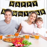 Happy New Year 2025 Black Gold Banner Indoor Outdoor Party Decor