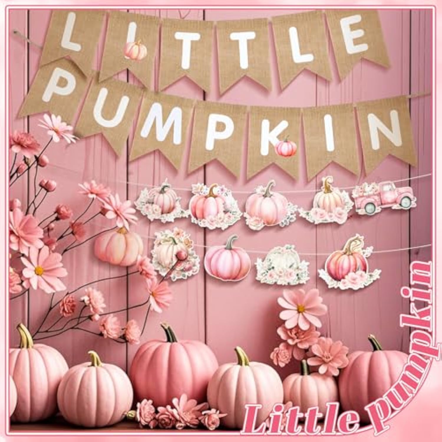 Fall Pink Little Pumpkin Burlap Baby Shower Banner Autumn/Halloween Decor