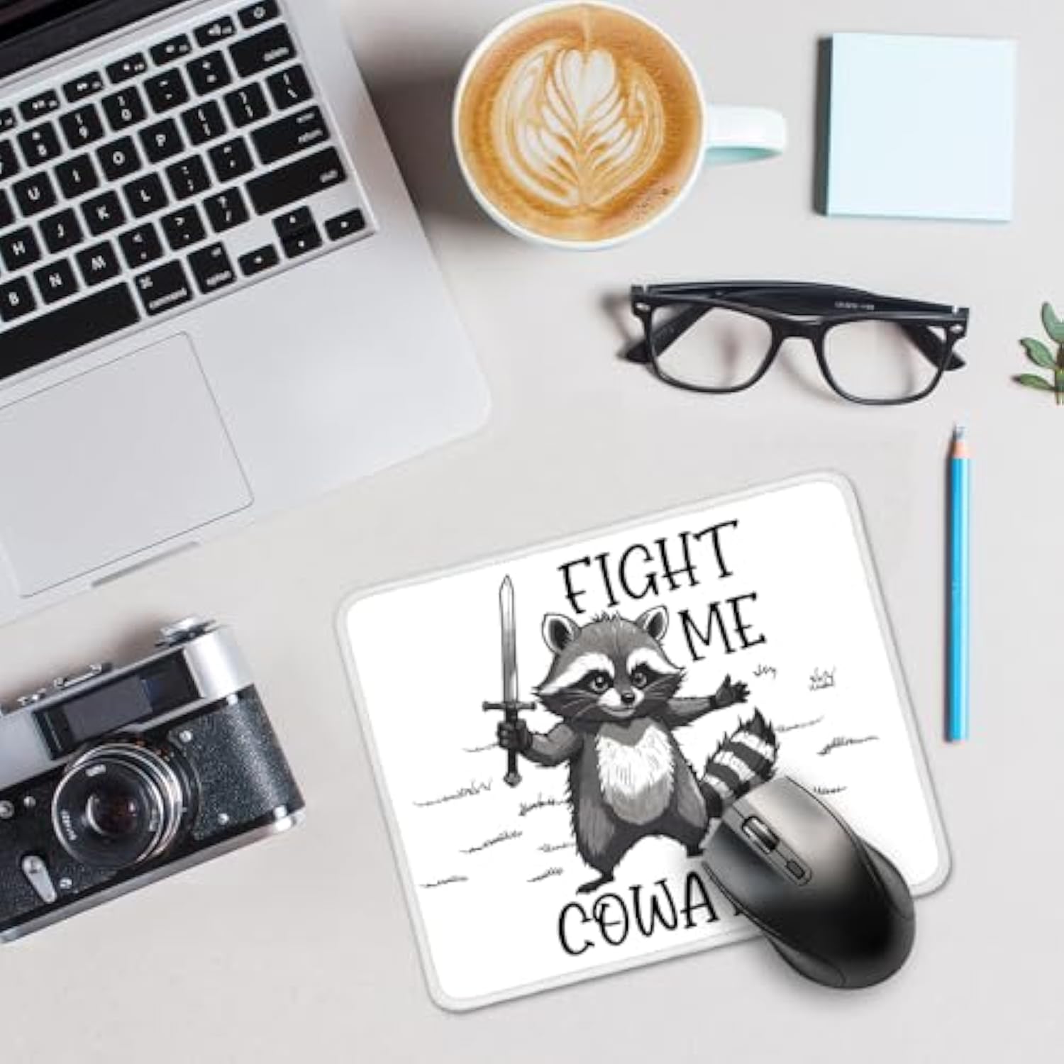 Fight Me Coward Mouse Pad For Desk, Funny Raccoon Gifts For Men Women, Sarcastic Mousepad Gifts For Coworkers Colleagues Friend, Christmas Halloween Birthday Office Gifts For Raccoon Lover