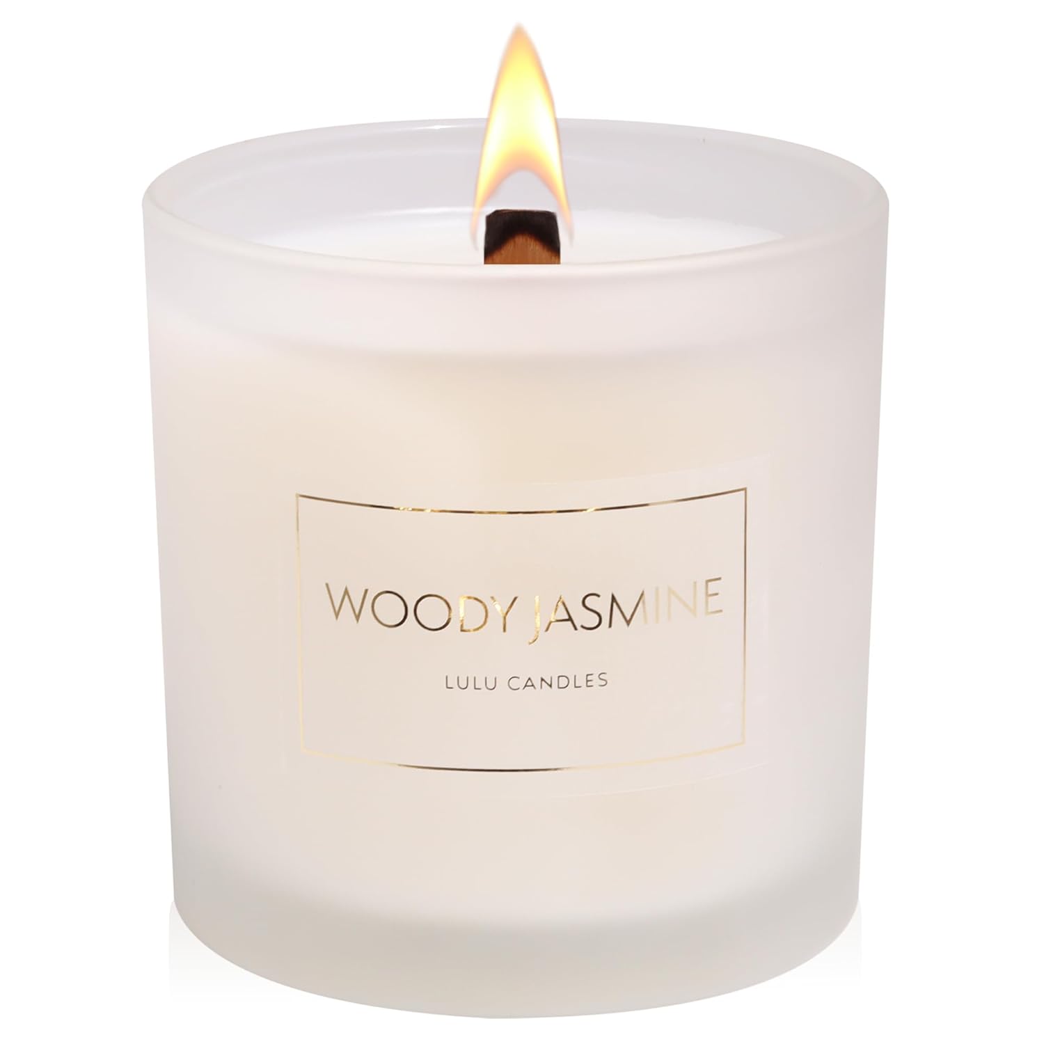 | Woody Jasmine | Smells Floral & Smokey | Scent Notes: Jasmine, Sandalwood & Oud | Luxury Scented Soy Jar Candle | Hand Poured In The Usa | Highly Scented (9 Oz. Wood Wick With Gold Lid)