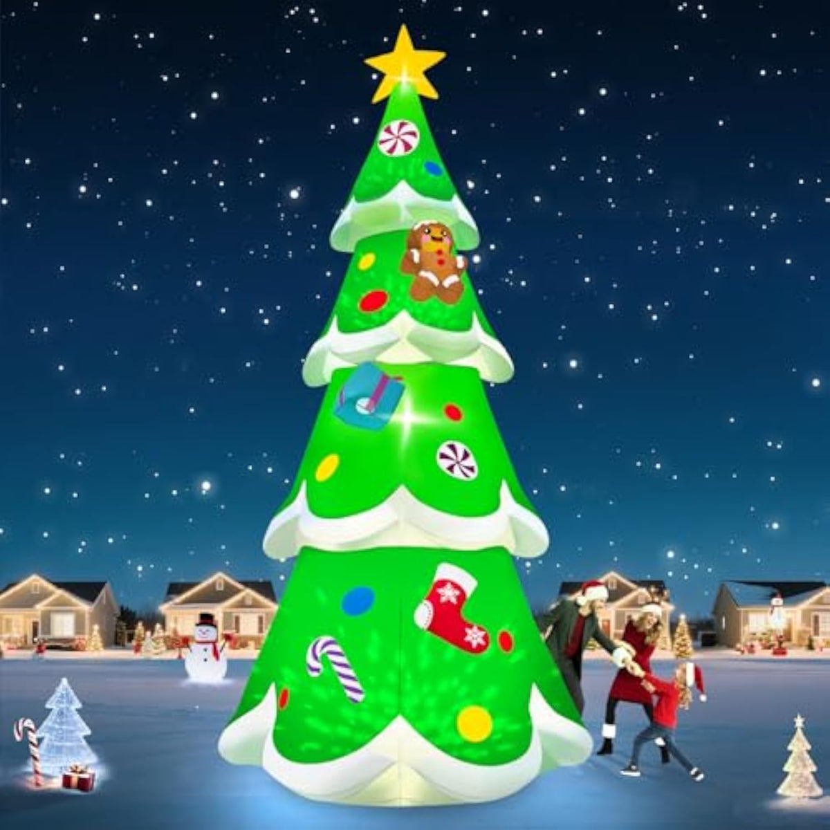 20Ft Christmas Tree Inflatable With Led Light, Giant Christmas Yard Inflatables Outdoor Xmas Blow-Up Outdoor Decoration