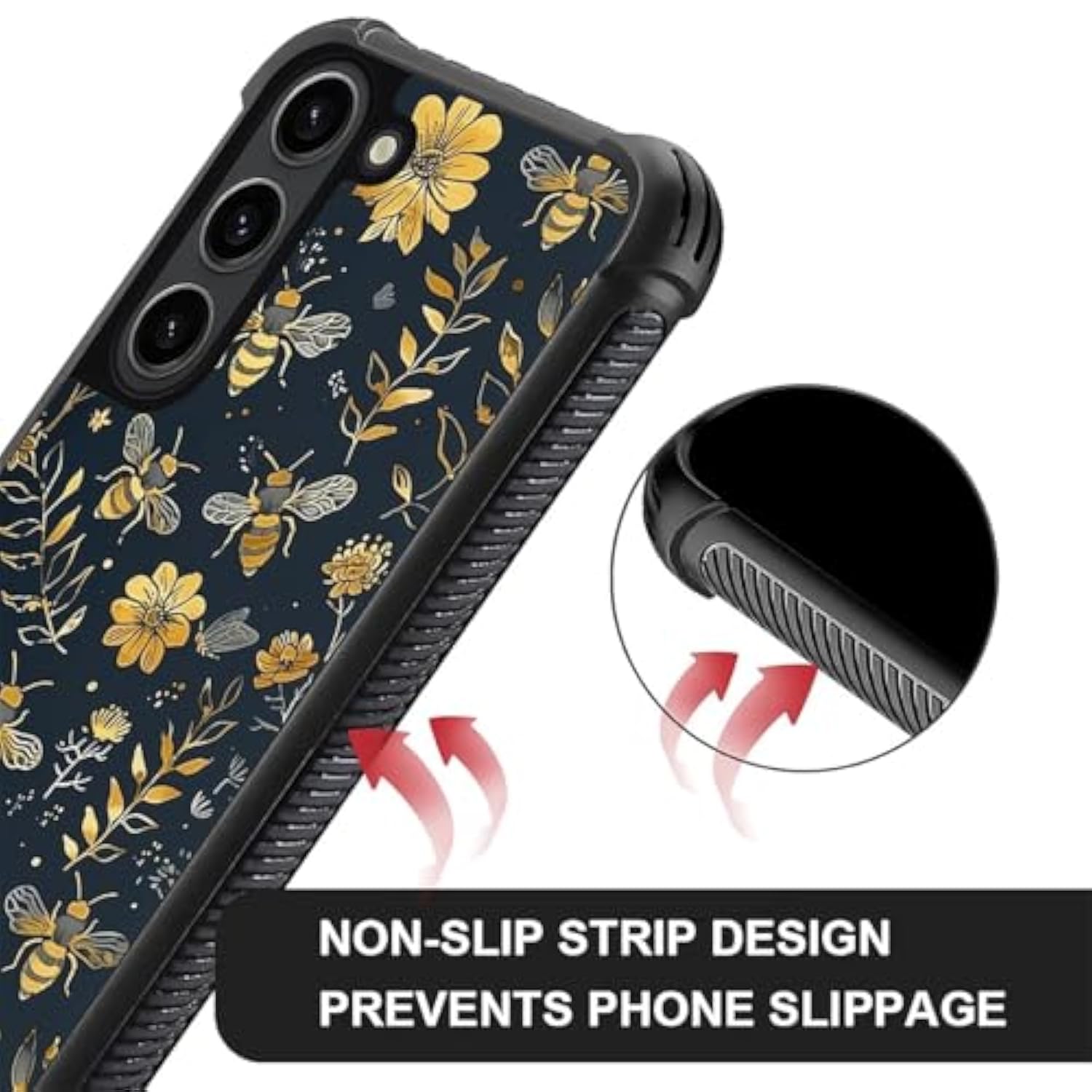 Compatible With Samsung Galaxy S23 Case,Vintage Yellow Bee Floral Amazing Pattern Design Shockproof Anti-Scratch Hard Pc Back Case For Samsung Galaxy S23