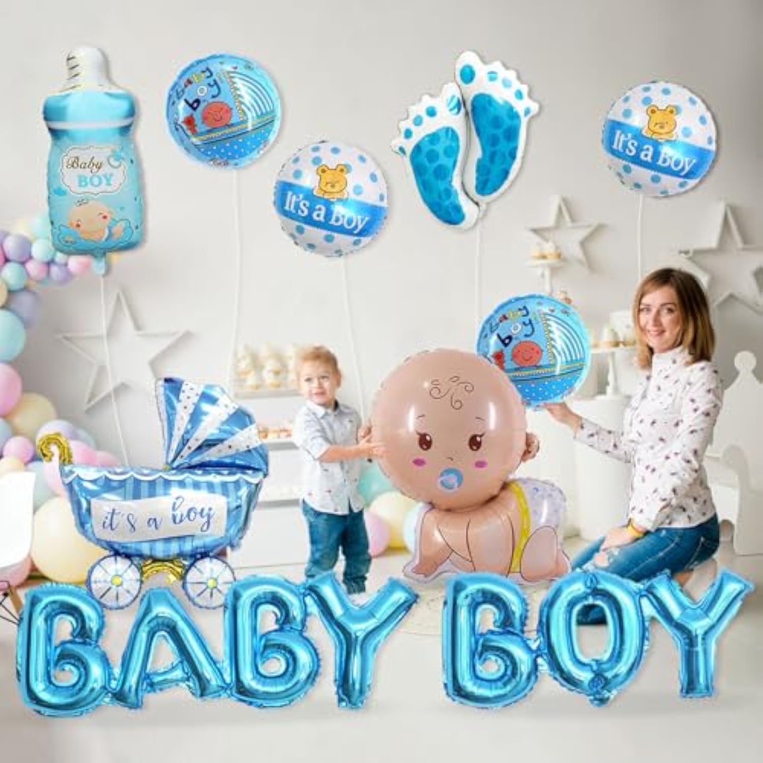 10 Pcs Blue Baby Boy Balloons, Shower Decorations, It'S A Boy Mylar Letter Foil For Welcome Home, Gender Reveal Party