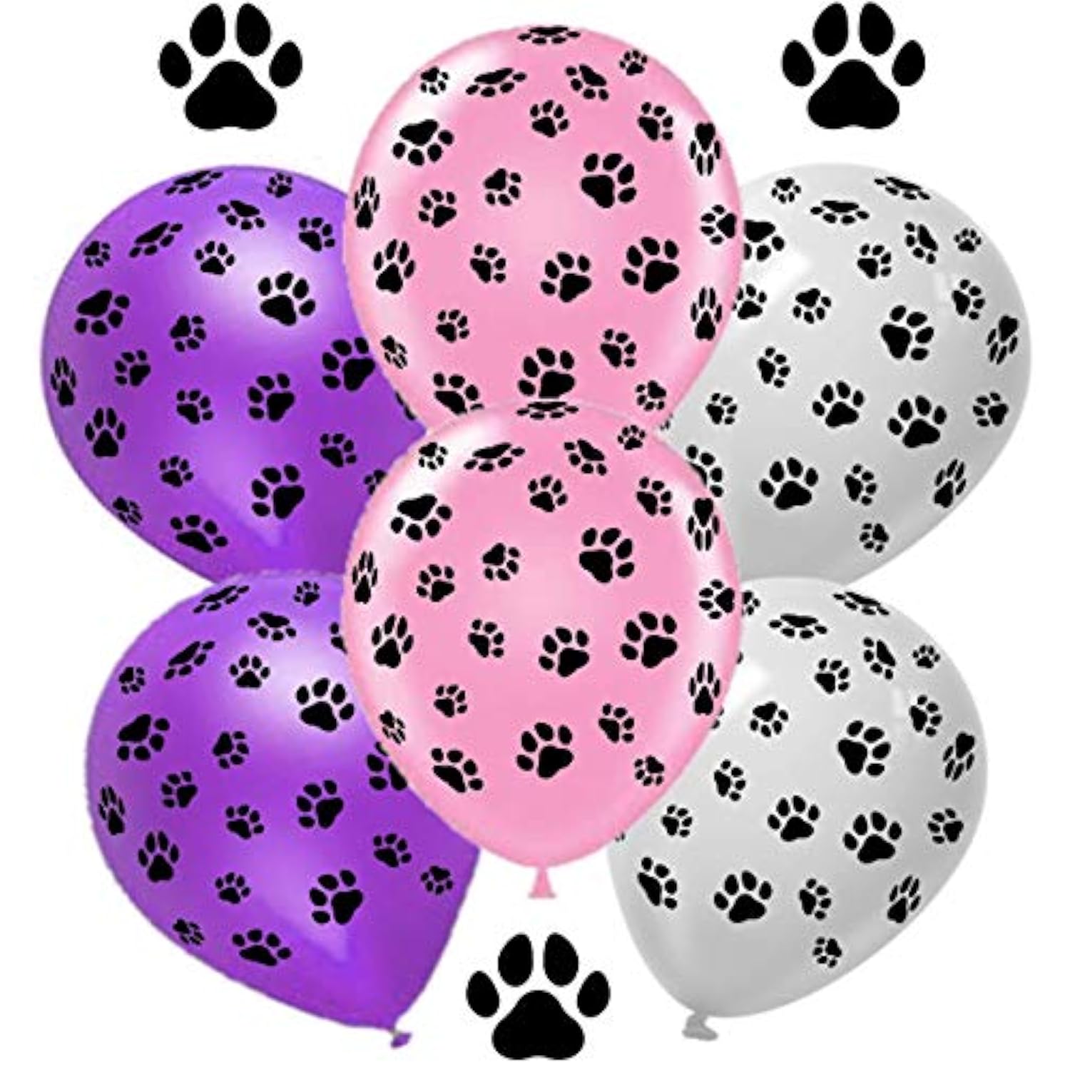 30Pcs Sky Paw Print Patrol Balloons 12" Pink Purple White Birthday Party Set