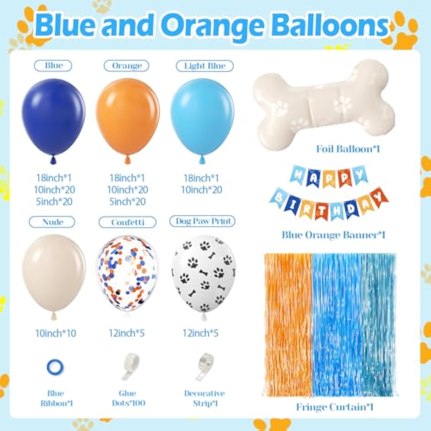 129Pc Blue and Orange Balloon Arch Kit Birthday Baby Shower Party Decor