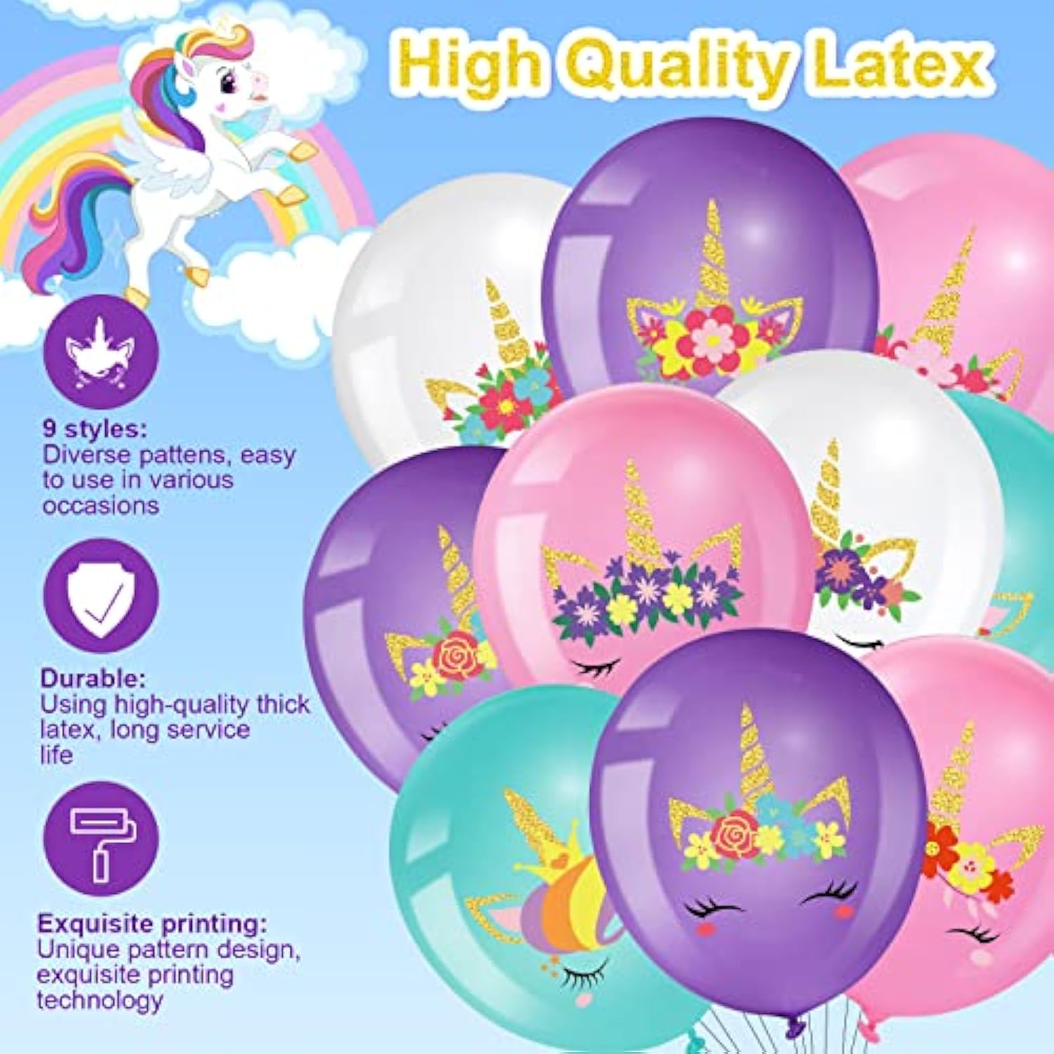 45 Pieces Unicorn Latex Balloons Arch Kit Column Garlands Balloons For Girls Birthday Unicorn Themed Baby Shower Ideal Party Decorations Supplies