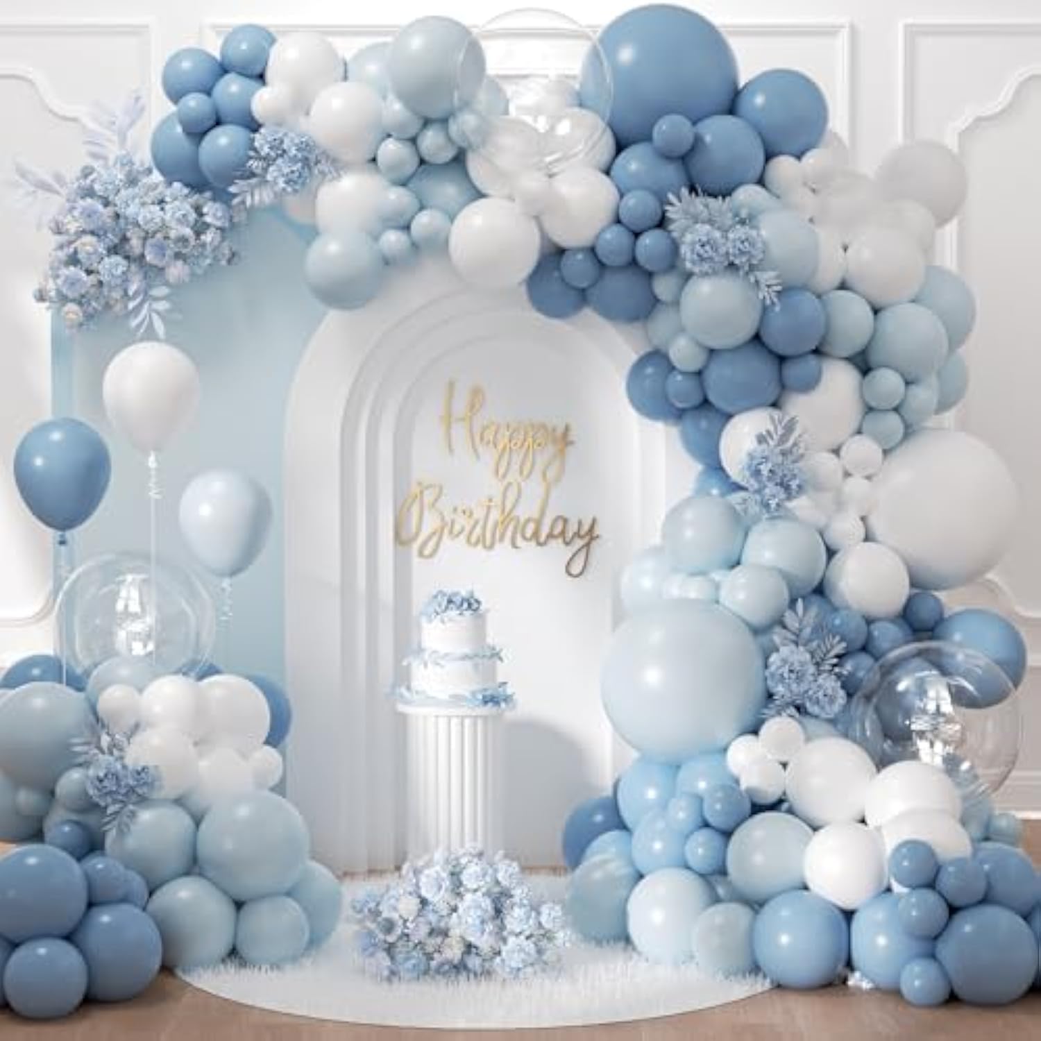 Dusty Blue Balloon Arch Kit With Clear Pastel Blue And White Balloons For Wedding Bridal Baby Shower Birthday Party Decorations