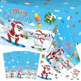 3 Pcs Merry Christmas Tablecloth - Xmas Cool Santa Claus Plastic Table Cloth Disposable Rectangular Blue White Table Covers For Christmas Tables Decorations Party Supplies Decor, 108 X 54 Inch