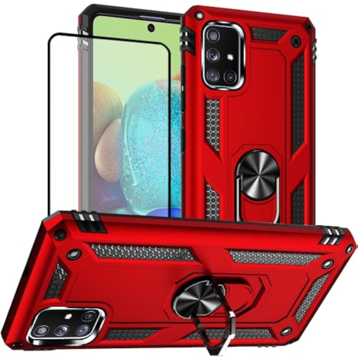 Samsung A71 5G Case, A71 5G Phone Case With Screen Protector, Military Grade Protective Cases With Ring For Samsung Galaxy A71 5G (Red)