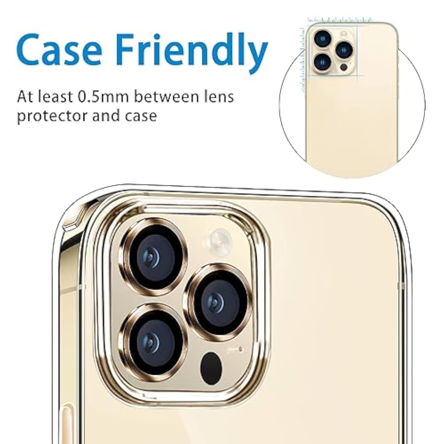 Compatible With Iphone 14 Pro / 14 Pro Max Camera Lens Protector, Anti-Scratch Lens Cover 9H Tempered Glass Metal Camera Screen Protector Shockproof Camera Ring - 3 Pcs Gold