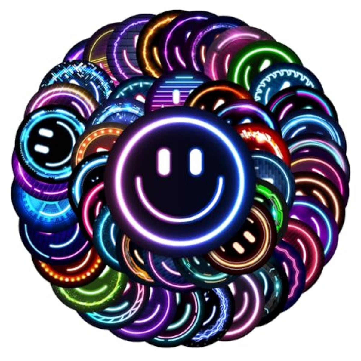 50Pcs Smiling Neon Stickers, Cute Water Bottle Stickers For Kids, For Teaching Rewards, Notebooks, Stationery, Luggage, Cartoon Pvc Happy Stickers