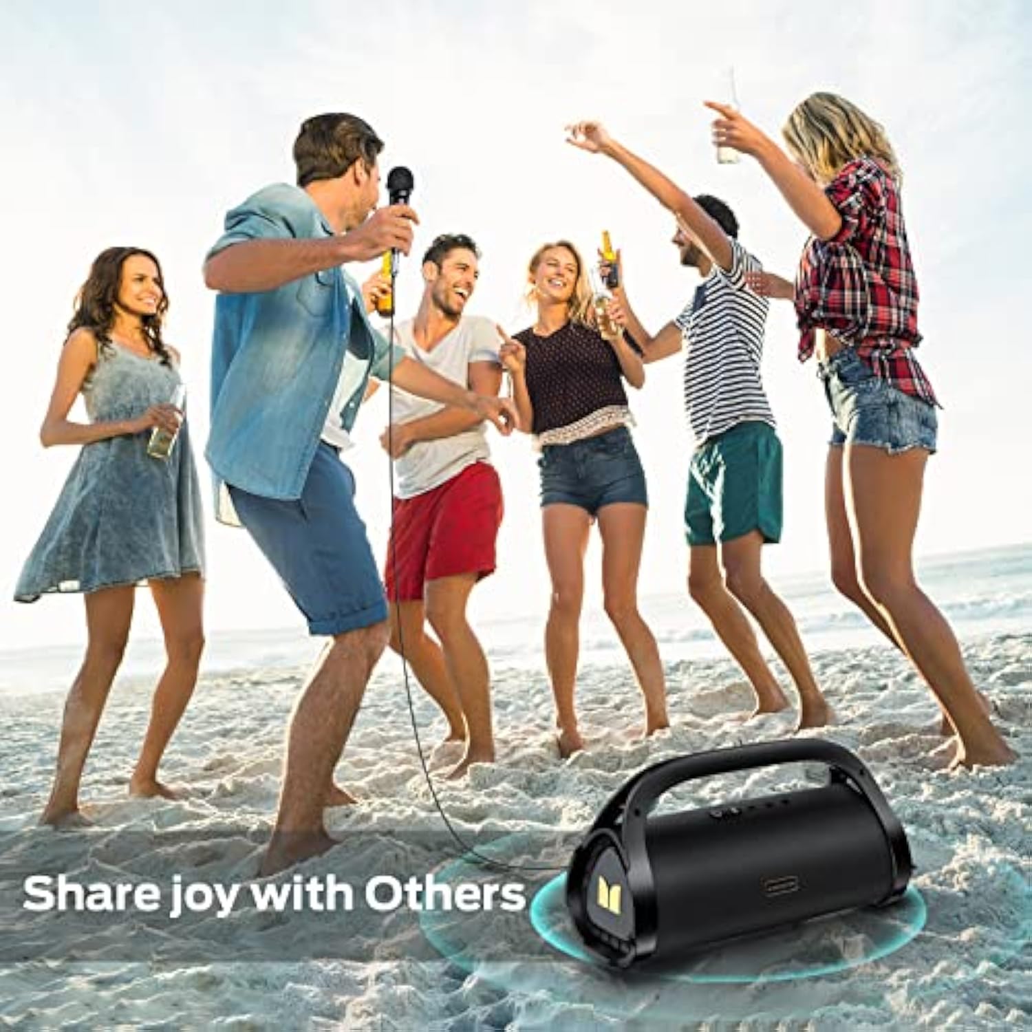Monster Adventurer Max Portable Bluetooth Speaker, IPX7 Waterproof Wireless Speaker with Double Subwoofer Rich Bass, 100W Stereo Loud Sound with 24H Playtime for Outdoor Pool Beach, Gold