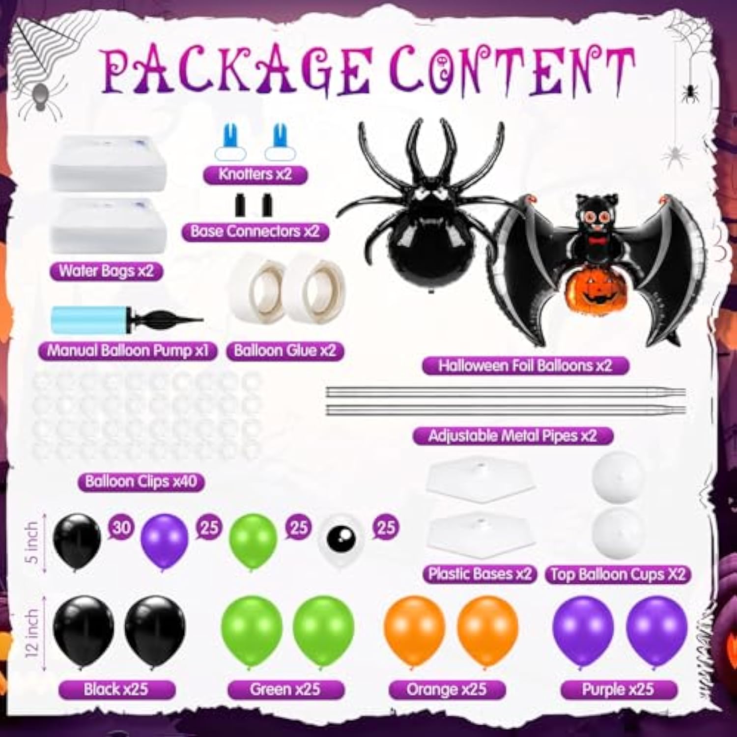 Halloween Balloon Column Kit: 200 Balloons, Bat & Spider Decor
