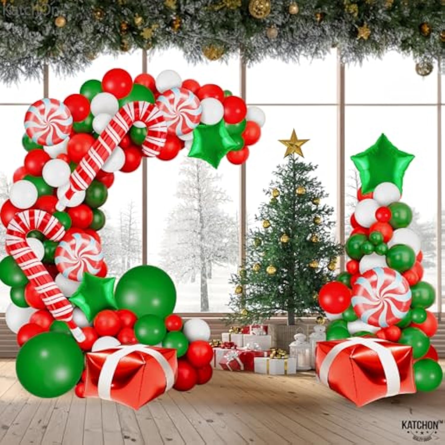 Christmas Balloon Arch Kit - Pack Of 123 | Foil & Latex Balloons For Indoor Merry Christmas Decorations
