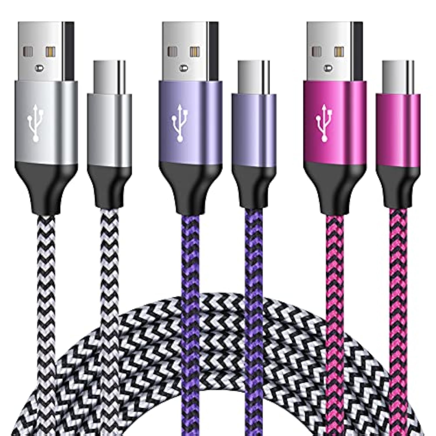 Usb C Charger Cable Fast Charging Cord 3Pc For Samsung Galaxy A17 A16 A15 5G/A35/S25 Ultra/A54/S24Fe/A14/A13/A53/S23/S21,Iphone 16 15,Pixel 10 Pro Xl/9A/8/7,Moto Edge2025/G Power,Oneplus Nord N200/N10
