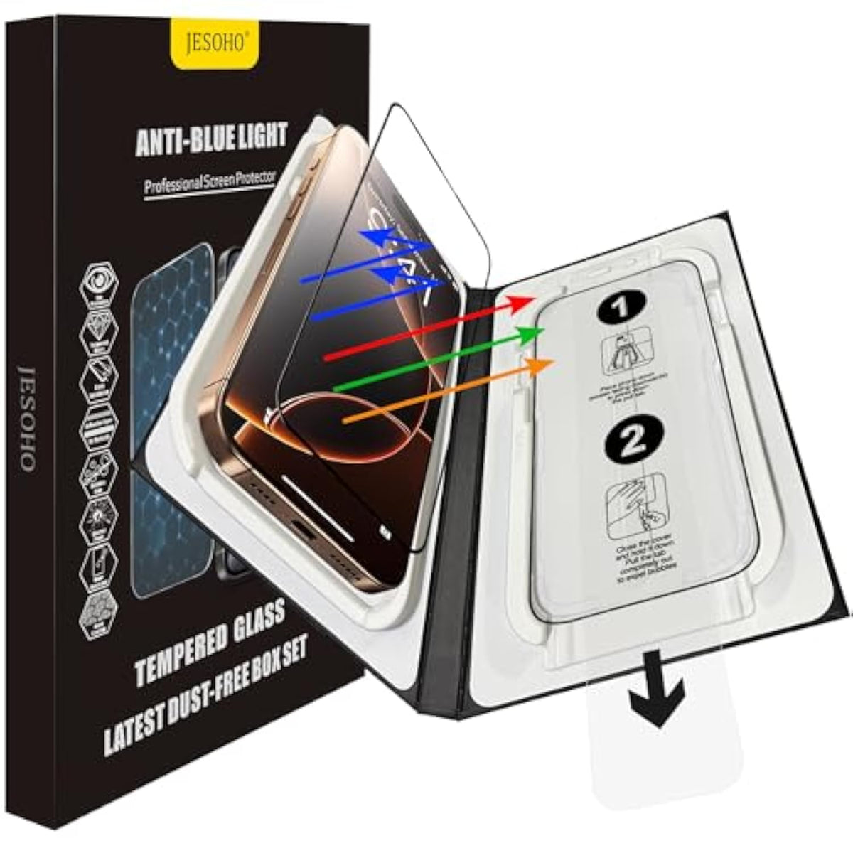 Screen Protector For Iphone 16 Pro Blue Light Block,Military-Grade Shatterproof Hd Tempered Glass With Easy Installation Tray,Touch Sensitive, 9H Hardness, Anti-Scratch,2 Pack