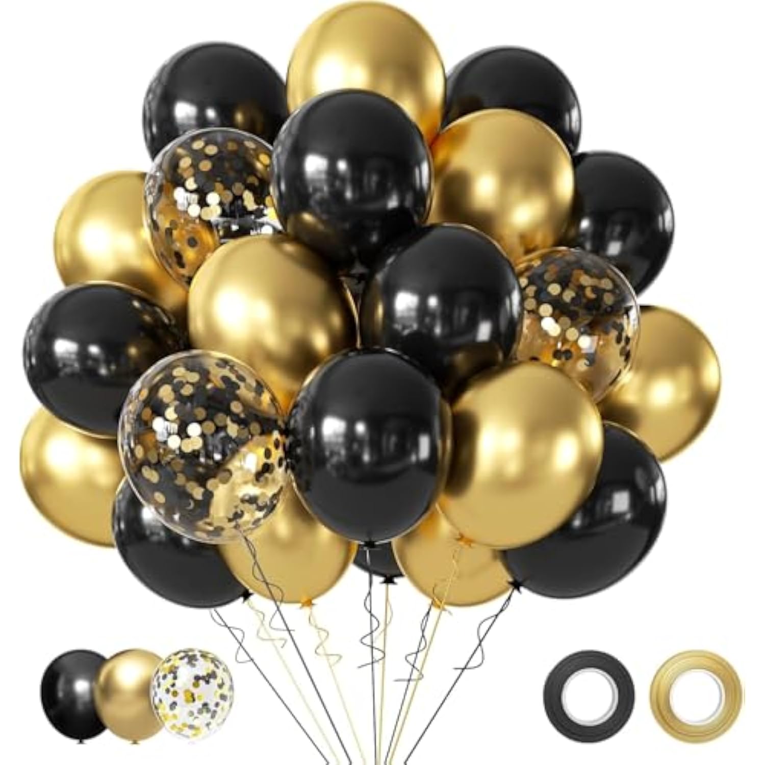 50pcs 12 Inch Black Gold Balloons Confetti Party Decorations for Birthday Wedding