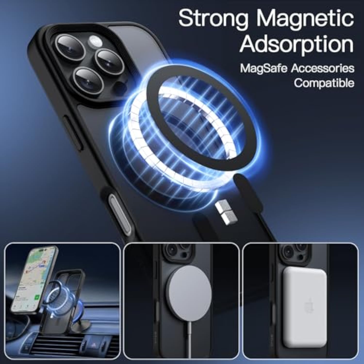 Jetech Magnetic Case For 16 Pro Max 6.9-Inch Compatible With Magsafe, Translucent Matte Back Slim Shockproof Phone Cover (Black)