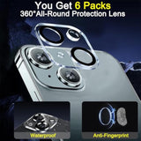 6-Pack iPhone 13-15 Camera Lens Protector 9H Case Friendly
