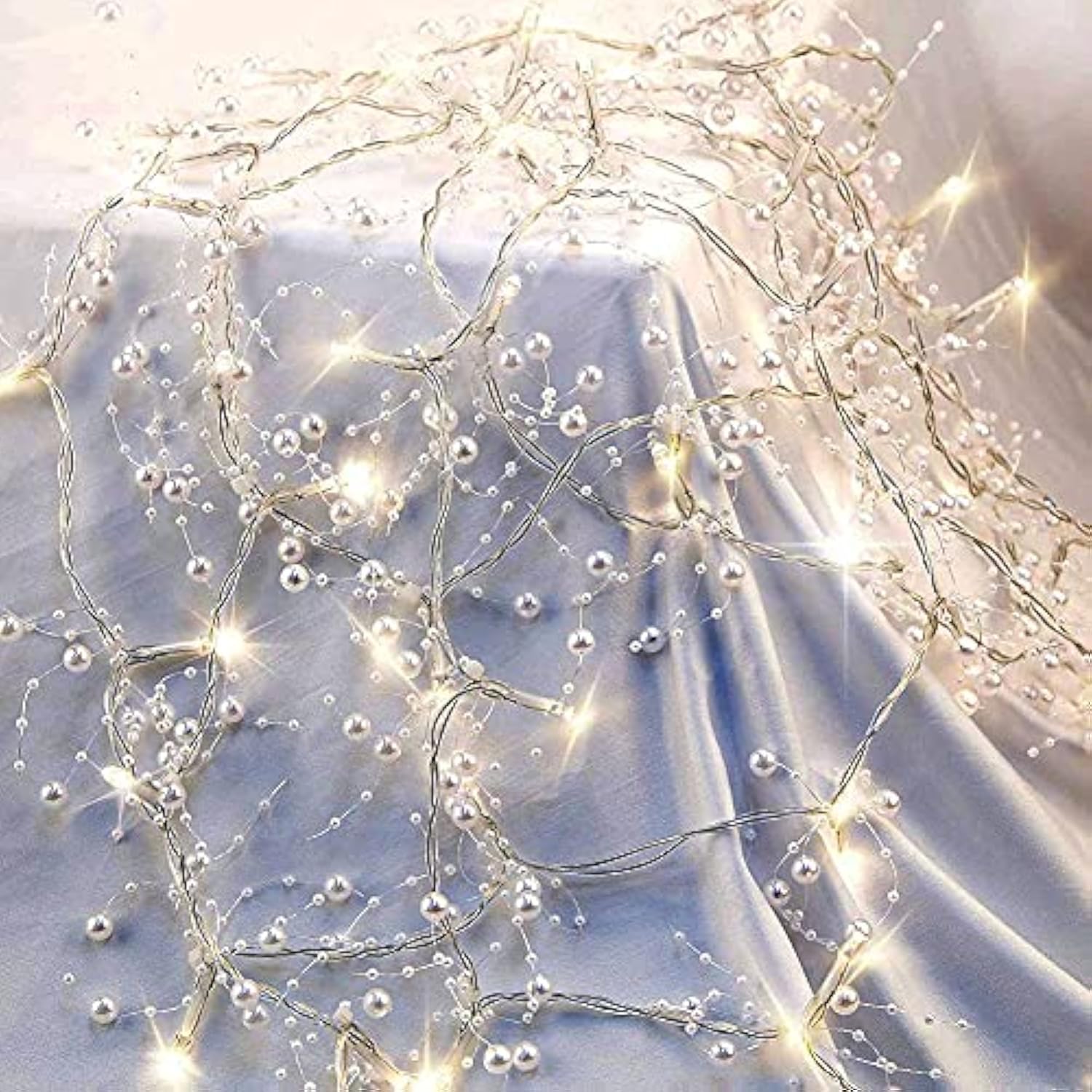 13Ft Christmas White Pearl String Lights 40Led Lighted Berry Beaded Garland Festive Indoor Xmas Decoration Warm Lights F