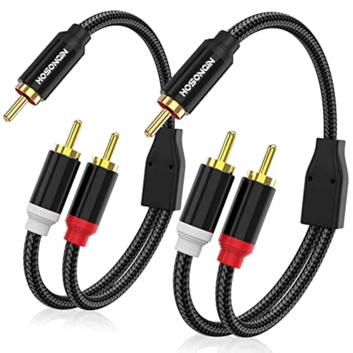 Rca Y Splitter 1 Male To 2 Male Audio Cable 2 Pack, Black Cotton Braided Jacke