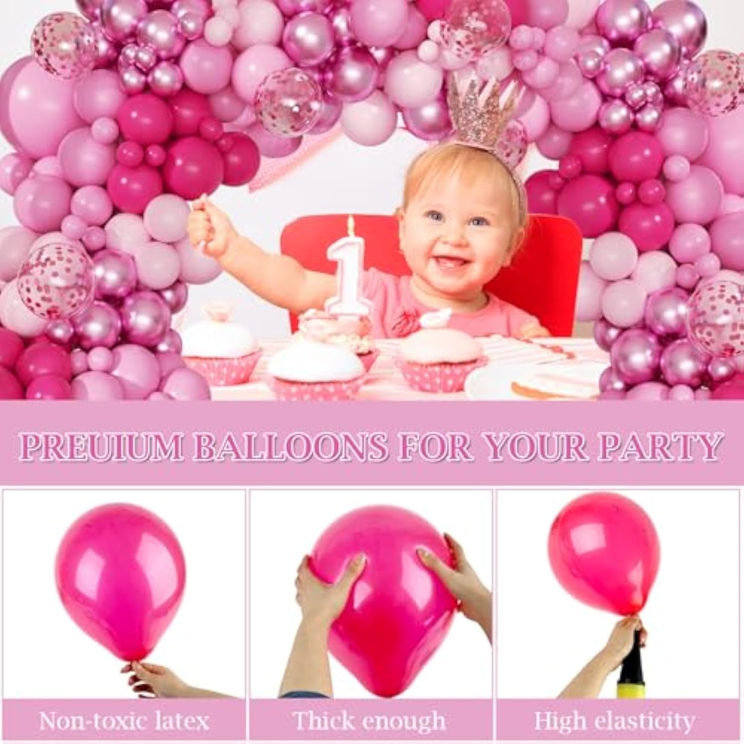 Pink Balloon Arch Kit, 168 Pcs Hot Pink Balloon Garland, 18 12 10 Inch Confetti Latex Metallic Balloons For Birthday Princess Wedding Baby Shower Party Decorations