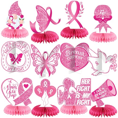 12 Pieces Breast Cancer Awareness Table Decoration Honeycomb