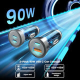 2-Pack 90W Usb C Super Fast Car Charger, Dual-Port [Pd/Pps 45W & Qc 45W] Car Cigarette Lighter Usb Charger Adaper For Samsung Galaxy S25 Ultra/S25+/S24 Ultra/S23+/S22,Note 20/10+,Tab S9/S8, Iphone 15…