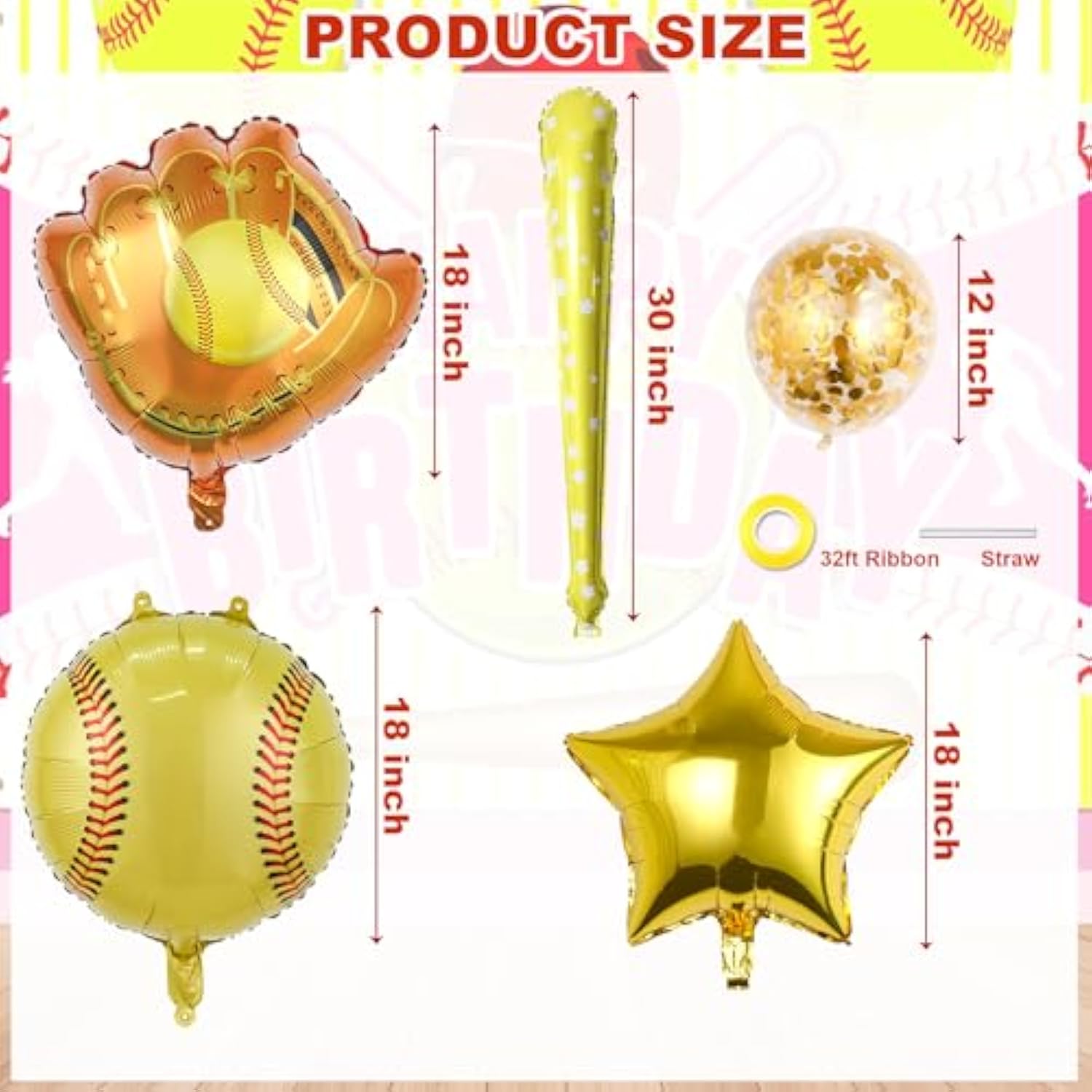 12Pcs Softball Party Balloons - Glove, Bat & Confetti Balloons for Sports Theme