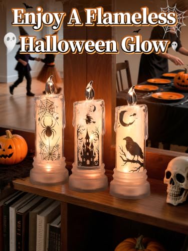 Crystal-Look Halloween LED Flameless Candles, 3 Pack