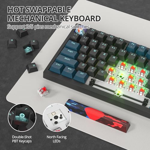 75% Mechanical Gaming Keyboard, Hot Swappable Rgb Backlit Custom With Knob, Gasket Mount Usb Wired, 82 Keys Black Blue Linear Red Switch (82 Black Blue)