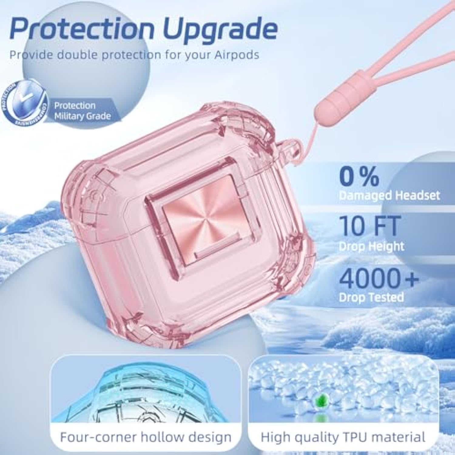 Safety Lock For Airpods 4 Case, Clear Pink For Apple Airpod 4 Case (2024) (Usb-C), For Airpod 4 Case Cover With Cleaner Kit For Girly Women, Air Pod 4 Case With Lanyard And Keychain, Clear Pink