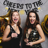 Cheers to 2026 New Year Banner Black Gold Glitter for Party Decorations