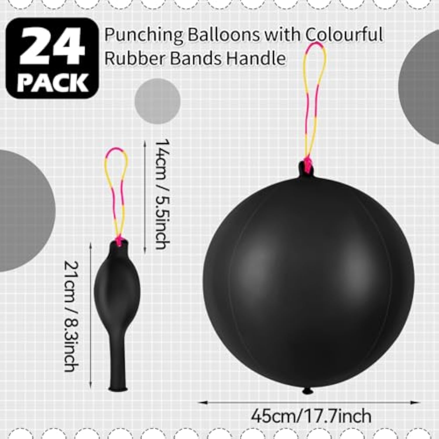 24Pcs Black Punch Balloons Bounce Balloon With Rubber Band Handle Punching Heavy Duty Farm Themed Punch For Birthday Party, Kids (Black)