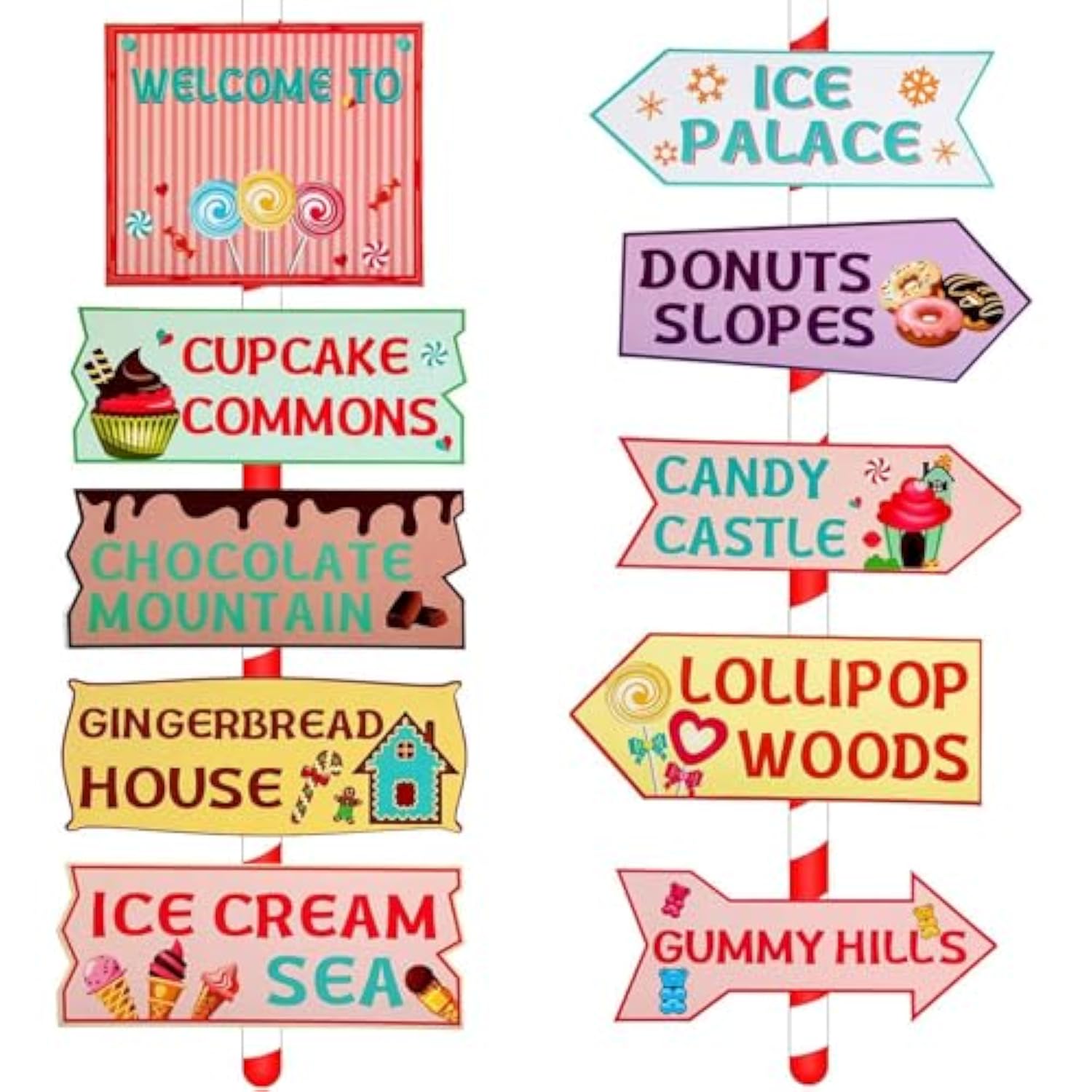 20 Pieces Candyland Party Decorations Candyland Trunk Or Treat Car Decorations Kit Candy Land Backdrop Signs For Halloween Christmas Party Decor (Cardstock)