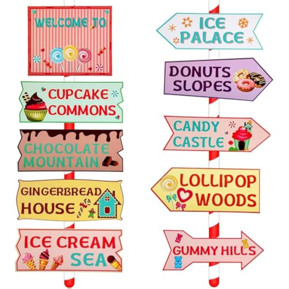 20 Pieces Candyland Party Decorations Candyland Trunk Or Treat Car Decorations Kit Candy Land Backdrop Signs For Halloween Christmas Party Decor (Cardstock)